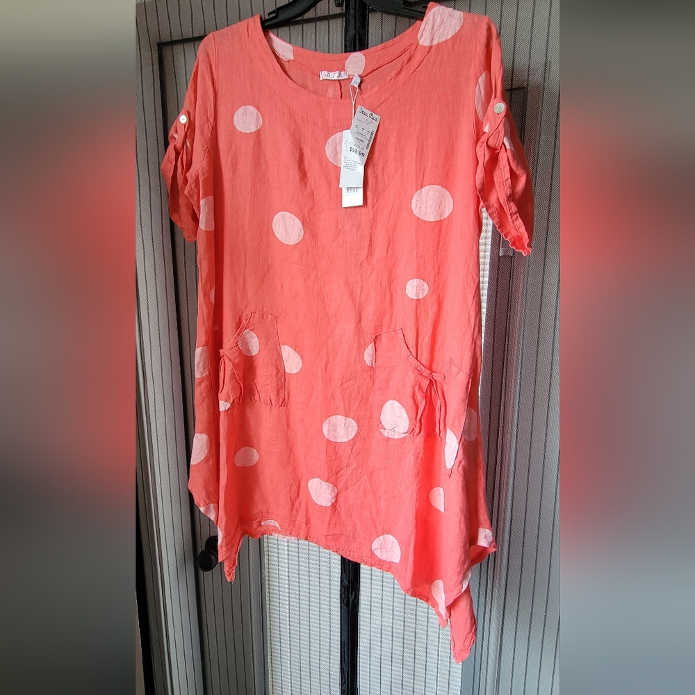 Brand new size 2X Asna dress peach with white polka-dot